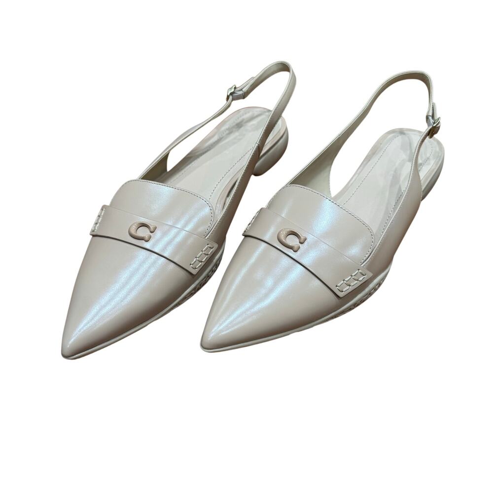 COACH Carrie Skimmer PointedToe Slingback Flats.Sz 11,WMN,cream beige champagne